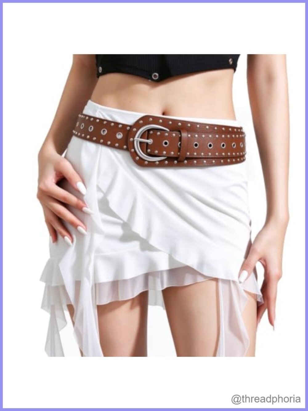 Faux Leather Studded Belt Women Western Cowgirl Style